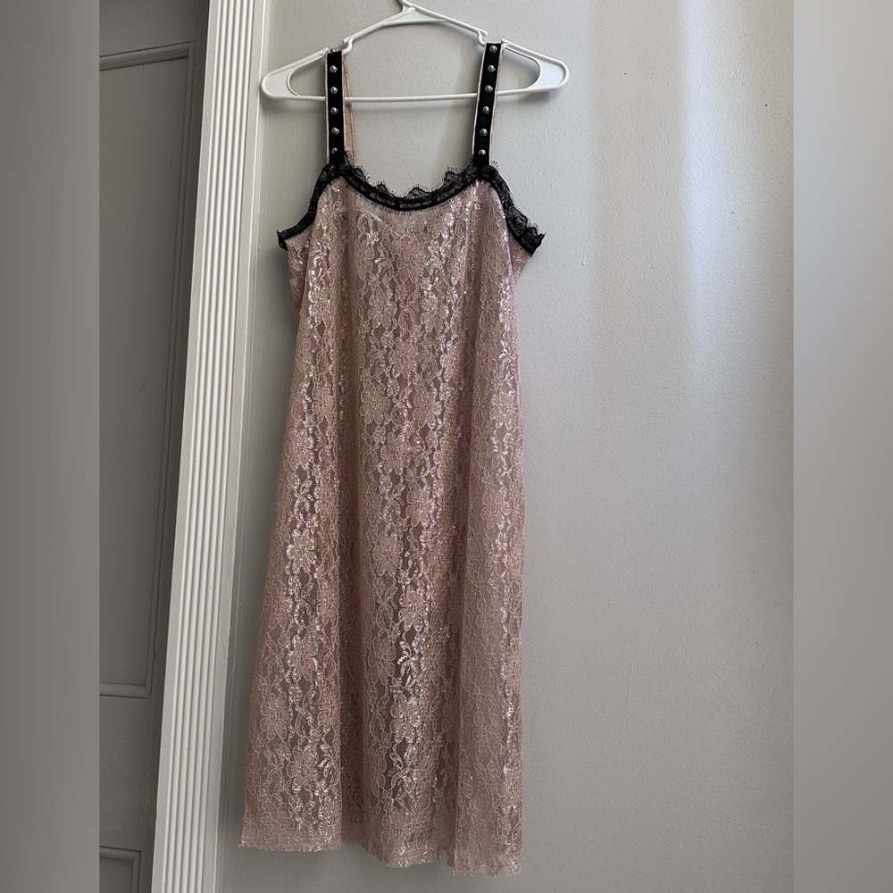 Elegant Lace Dress with Black Accents